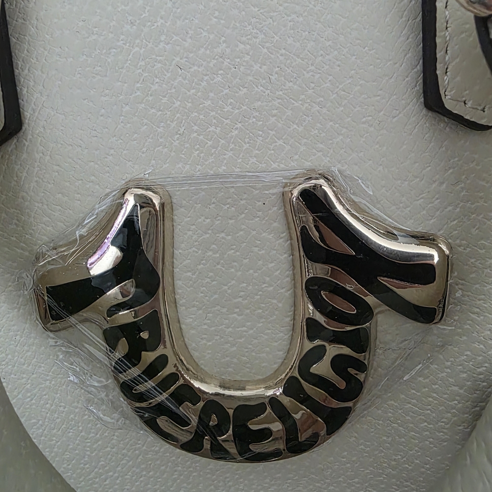 True Religion Ivory Crossbody Satchel with Gold & Black Logo  NWT - Picture 5 of 5